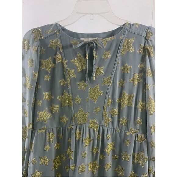 Loft Grey Fog Shimmer Star Tiered Dress Size X - Picture 5 of 13